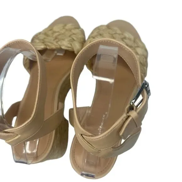 Marc Fisher Platform Sandal 10 Espadrille Neutral Summer Chic Raffia Beige Steel - Picture 7 of 13